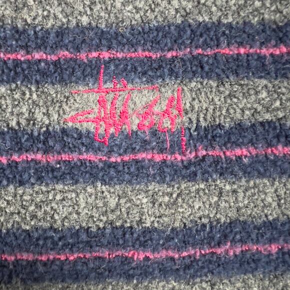 Striped Stüssy Stussy Pullover Shirt Size XL Fleece Long Sleeve Gray Blue & Pink - Picture 5 of 5